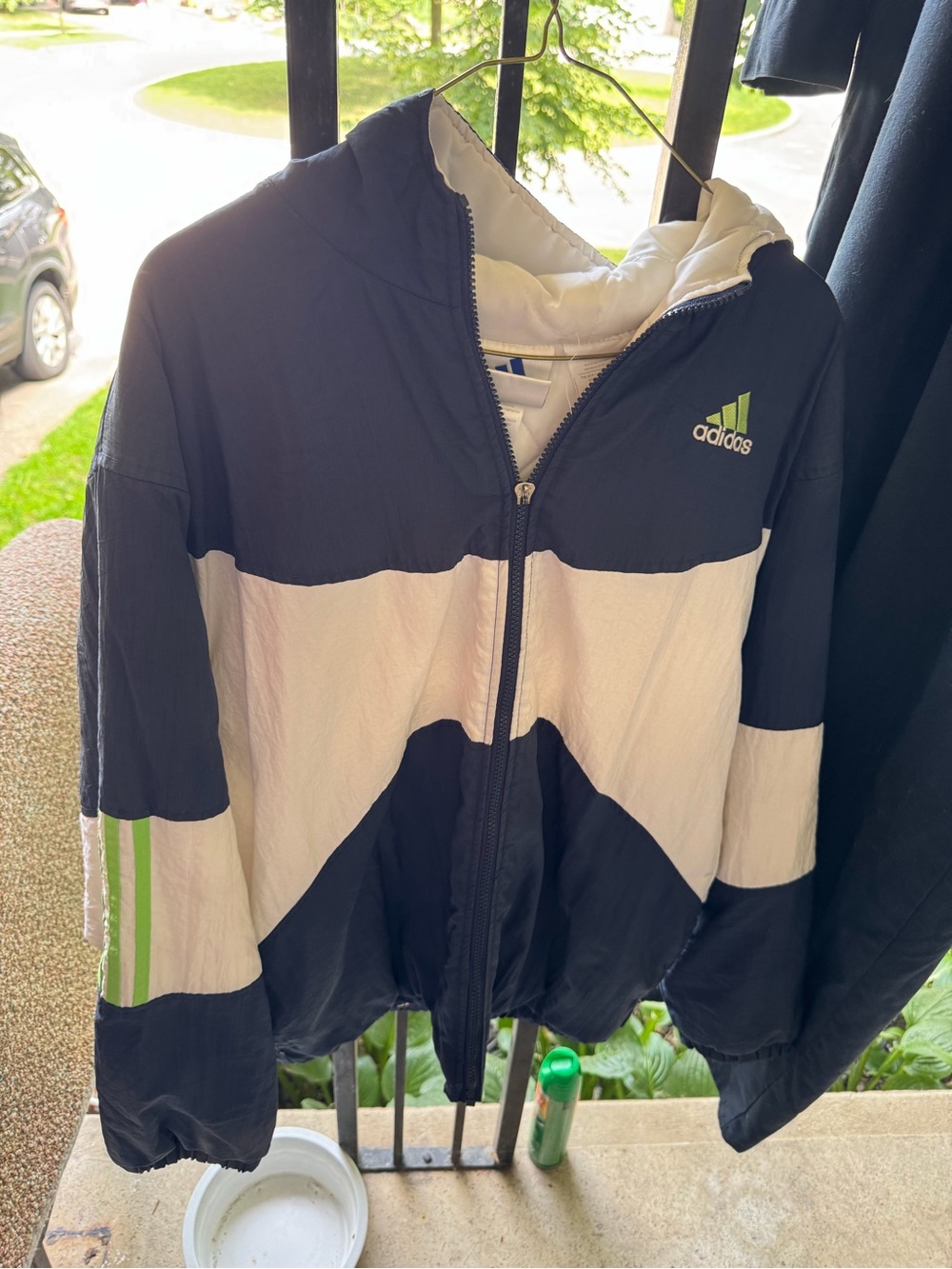 adidas Navy, White & Lime Lightweight Colorblock Jacket
